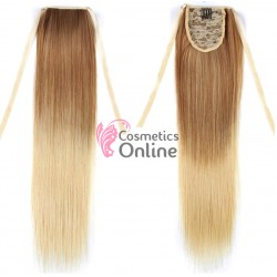 Extensie de par coada dreapta cu snur si pini 65  cm  Ombre Castaniu Deschis cu Blond Deschis CYF715436A12B#